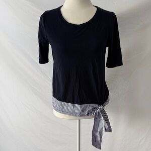 Talbots Navy Short Sleeve Top with Striped Tie